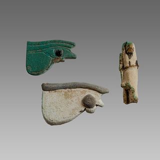 Lot of 3 Egyptian Faience Eye Of Horus Amulets c.500 BC.