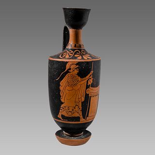 Attic Style Pottery Lekythos. Size 8 3/4 inches high.