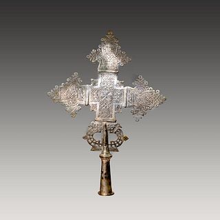 Large Coptic Ethiopian Silvered Cross. 