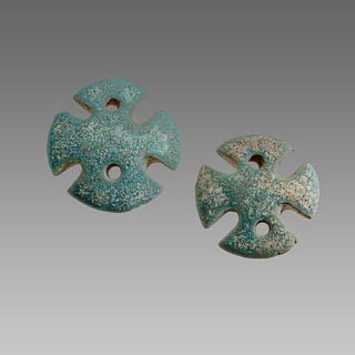 Lot of 2 Ancient Byzantine Faience Crosses c.8th century AD.