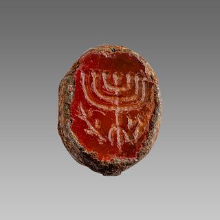 Judaica, Agate Seal with Menorah.