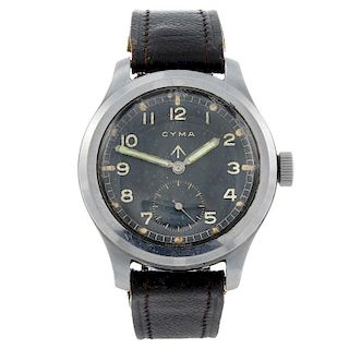 CYMA - a gentleman's military issue wrist watch. Stainless steel case, stamped with British Broad Ar