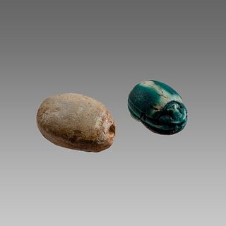 Lot of 2 Ancient Egyptian Steatite Scarab second intermediate period c. 1785-1070 BC.