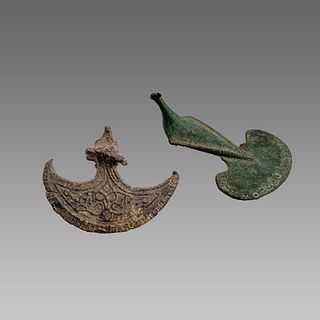 Lot of 2 Islamic Bronze, Lead Fibula, amulet c.12th cent AD.
