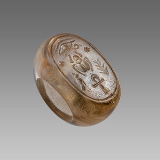 Egyptian Style Crystal Seal Ring with Hieroglyph.