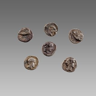 Lot of 6 Ancient Greek Fractions Silver coins c.3rd century BC.