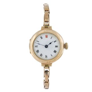 A lady's bracelet watch. 9ct yellow gold case, import hallmarked Glasgow 1912. Numbered 50807. Unsig