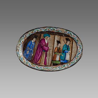 Persian Miniature plate with Enamel on copper c.19th century. 