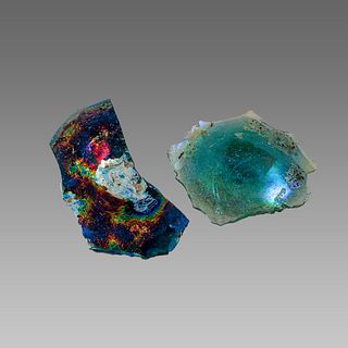 Lot of 2 Ancient Roman Glass Fragments c.2nd century AD.