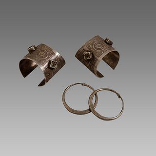Middle Eastern Tribal Art Silver Bracelets and Earrings.