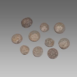 Lot of 10 Silver coins. INDIA, Mughal Empire. c.18th century.