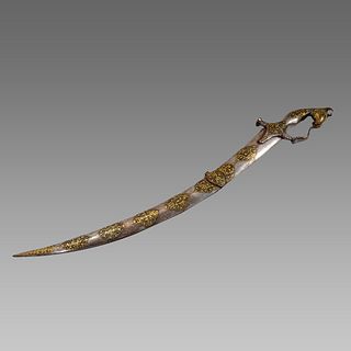 Indian Steel Sword With Gold Inlaid. 