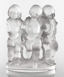 Lalique "Luxembourg" Art Glass Cherub Sculpture