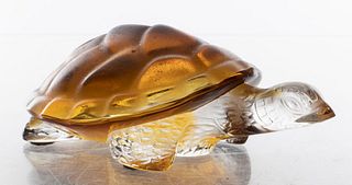 Lalique Frosted Amber Glass "Turtle" Sculpture