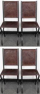 Morgan Colt Style Leather & Steel Side Chairs, 4