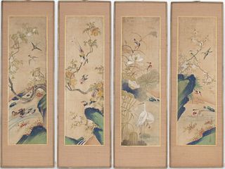 Korean Joseon Painted Silk Framed Panels, 4