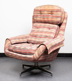 Mid-Century Modern Upholstered Swivel Lounge Chair