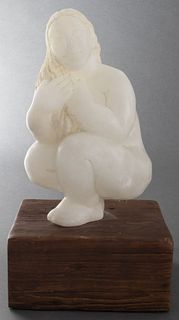 J. West Signed Alabaster Sculpture Of Woman