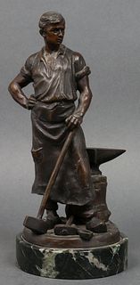 R. Kaesbach Signed Bronze Blacksmith Sculpture
