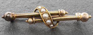 Victorian 14K Yellow & Rose Gold Seed Pearl Brooch