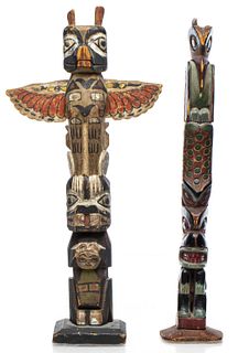 Pacific Northwest Carved Wood Totem Figures, 2