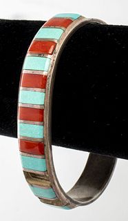 E. Peina Navajo Turquoise & Coral Bangle Bracelet