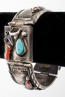 M. Thomas Navajo Silver Turquoise Coral Bracelet