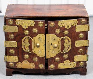 Asian Brass Mounted Hardwood Cabinet