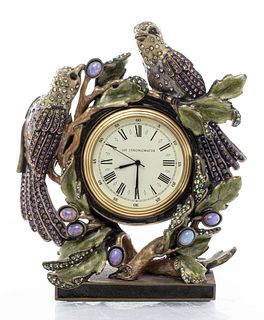 Jay Strongwater Enamel Desk Clock With Bird Motif