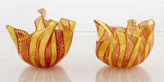 Venini Murano Glass Handkerchief Bowls, Pair