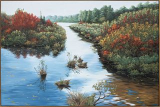 Richard Mizdal "Ancient Inlet" Large Oil on Canvas