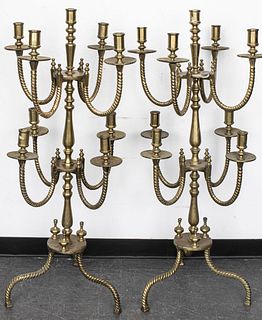 Ecclesiastical Brass Candelabra Floor Lamps, Pair
