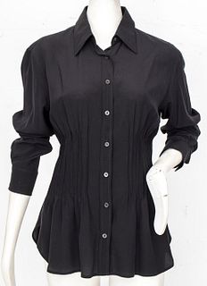 Yves Saint Laurent Black Silk Blouse, Size 42