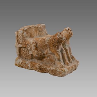 Near Eastern Style Limestone Chariot With Lions.