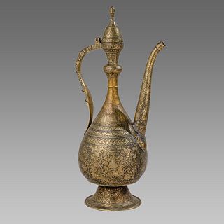 19th century Persian Qajar Copper Footed Ewer. 