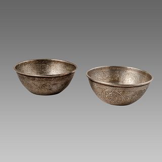A pair of Islamic Egypt Silver bowls with Arabic calligraphy. 