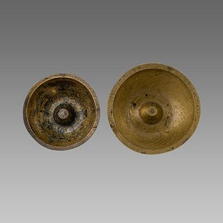 Lot of 2 Antique Islamic Syria, Egypt Brass Magic Bowls. 