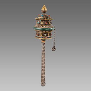 Antique Tibet Silver Ritual Finial with Scroll. 
