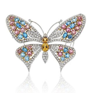BUTTERFLY 18K WHITE GOLD MULTICOLOR GEMSTONE