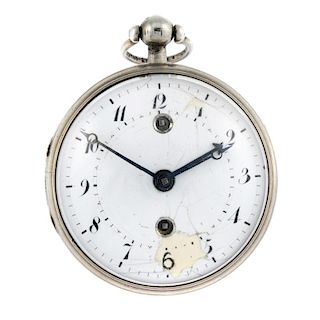 An open face alarm pocket watch. Silver case, hallmarked Birmingham 1885. Unsigned key wind full pla
