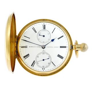 <p>A full hunter pocket watch by Barraud &amp; Lunds. 18ct yellow gold case, hallmarked London 1872.