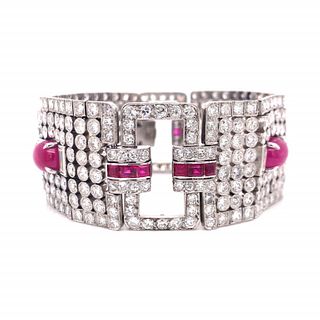 Art Deco Ruby And Diamond Bracelet