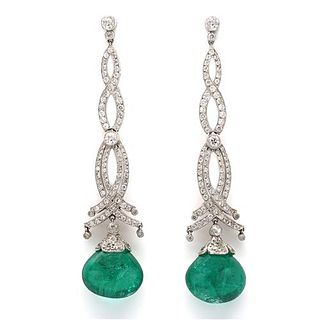 25.00 Ct. Emerald And Diamond Earrings