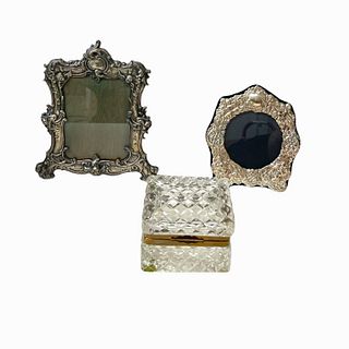 2 Antique Picture Frames and a Glass Bow