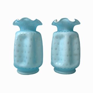 Pair of Light Blue Satin Glass Vases