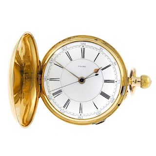 A full hunter centre seconds pocket watch. 18ct yellow gold with engraved monogram to case front, ha