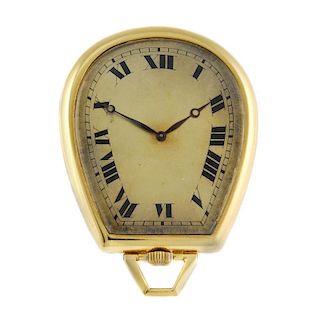 An open face pocket watch. Yellow metal case, stamped 18k with poincon. Numbered 78526. Unsigned key