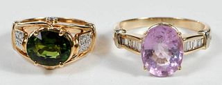 Two 14kt. Tourmaline Rings 