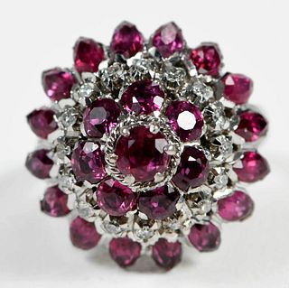 Silver Ruby and Diamond Ring 