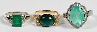 Three 14kt. Emerald Rings